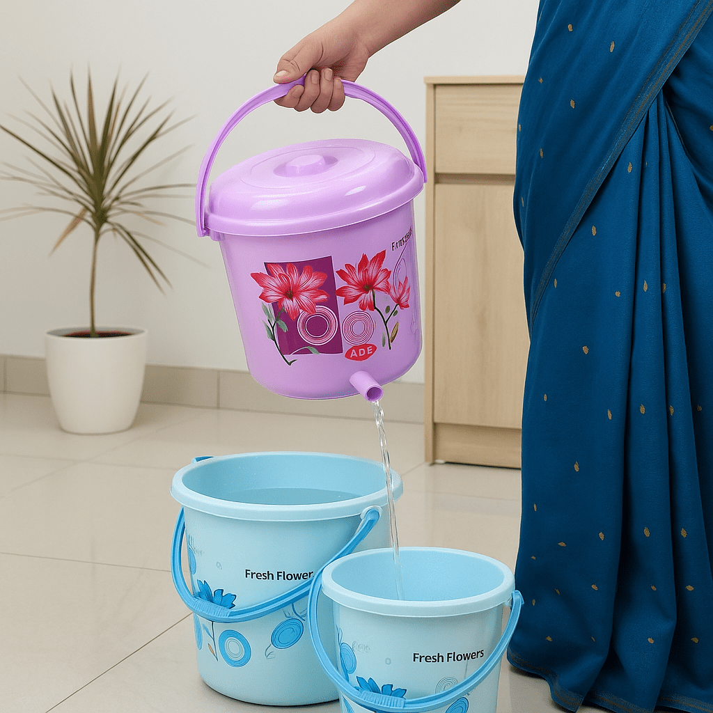 Daisy Print Plastic Bucket with Lid
